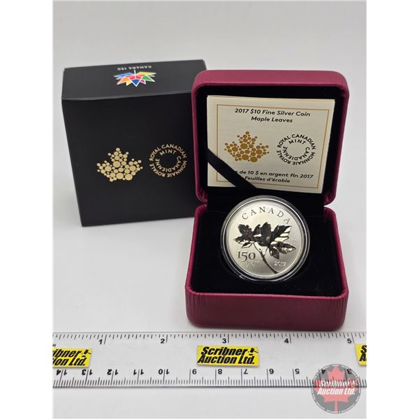 RCM Canada 2017 : $10 Fine Silver Coin : Maple Leaves  (COA #24296 : 99.99%) (GST Exempt)