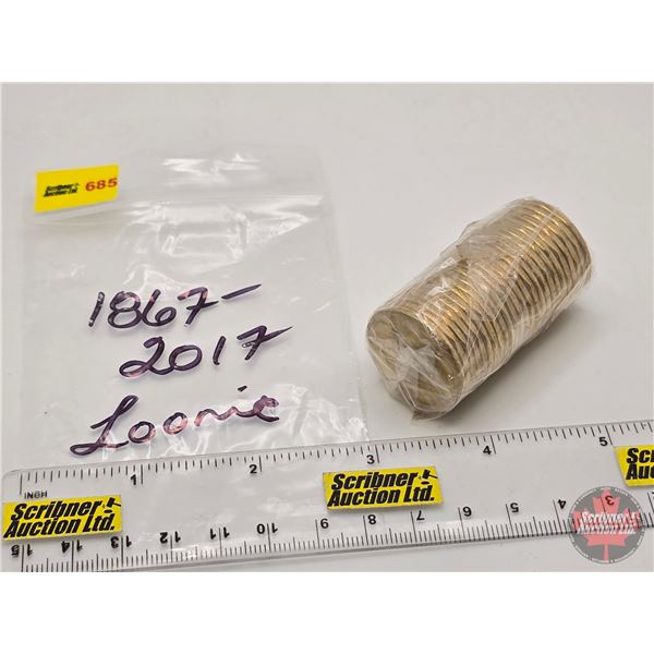 Canada $1 Loonie Roll 1867-2017 (Original Roll) (NOTE: Rolls not opened by the Auction Company, so q