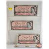Image 1 : Canada $2 Bills 1954 (3) :  - Beattie/Rasminsky #NU4039764 - Beattie/Rasminsky #JU6040526 - Bouey/Ra