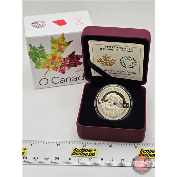 RCM Canada 2014 $10 Fine Silver Coin : O Canada ~ Grizzly Bear (COA #00462 : 99.99%) (GST Exempt)