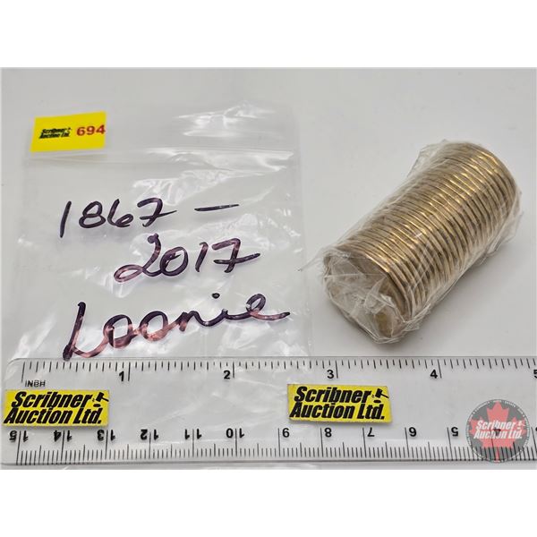 Canada $1 Loonie Roll 1867-2017 (Original Roll) (NOTE: Rolls not opened by the Auction Company, so q