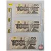Image 2 : Canada $100 Bills 1988 (5 Consecutive) : Bonin/Thiessen #BJH3866305-6309 (See Pics for Varieties, Co