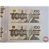 Image 3 : Canada $100 Bills 1988 (5 Consecutive) : Bonin/Thiessen #BJH3866305-6309 (See Pics for Varieties, Co
