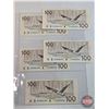 Image 4 : Canada $100 Bills 1988 (5 Consecutive) : Bonin/Thiessen #BJH3866305-6309 (See Pics for Varieties, Co