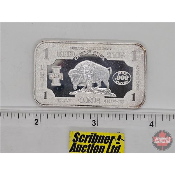 Silver Bullion Bar : United States : Buffalo Design (Fine Silver .9999 : 1 Oz) (GST Exempt)
