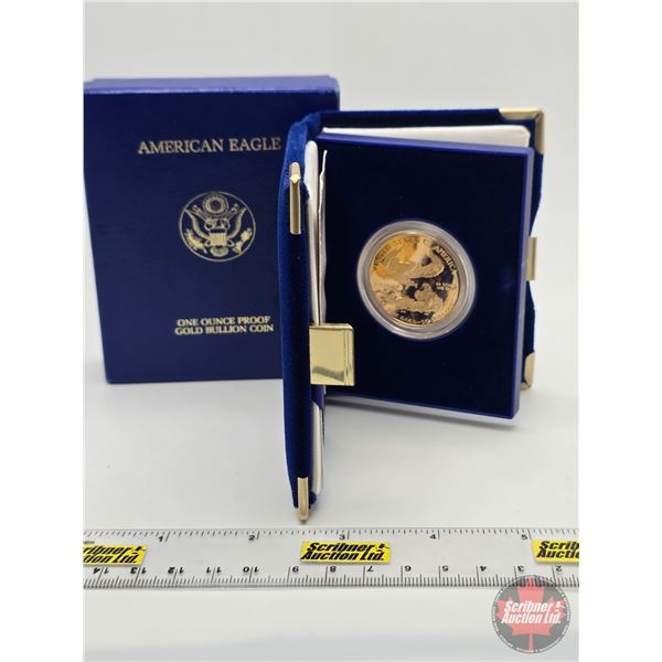 United States Mint : 1986 One Ounce Proof $50 Gold Bullion Coin : COA 1.000 Troy Ounce GOLD