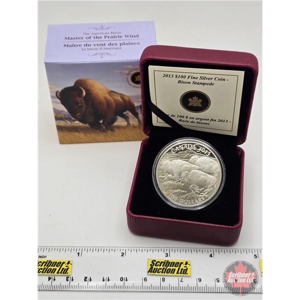 RCM Canada 2013 $100 Fine Silver Coin : Bison Stampede (COA 99.99%) (GST Exempt)