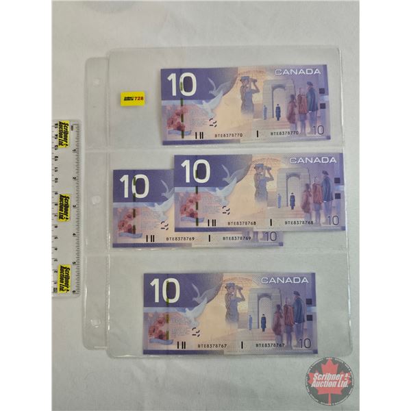 Canada $10 Bills 2005 (4 Consecutive) : Jenkins/Dodge #BTE8378767-8770 (See Pics for Varieties, Cond