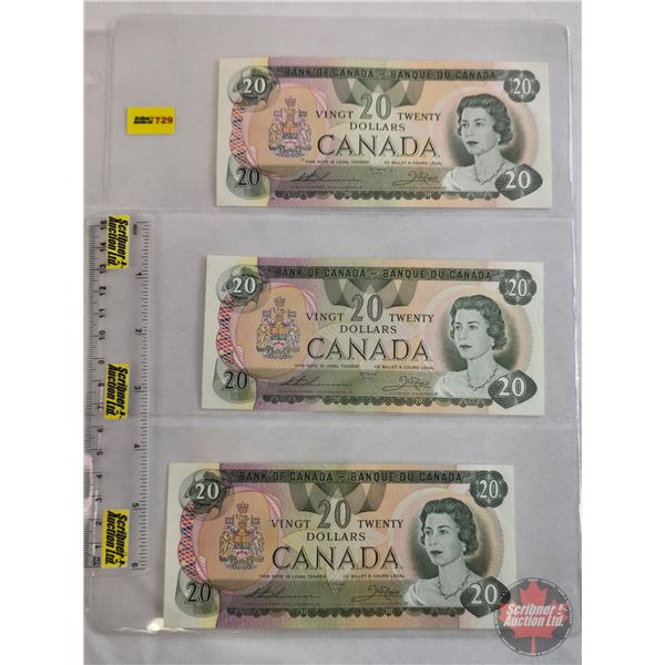 Canada $20 Bills 1979 (3) : - Thiessen/Crow #56818790400 - Thiessen/Crow #52518818688 - Thiessen/Cro