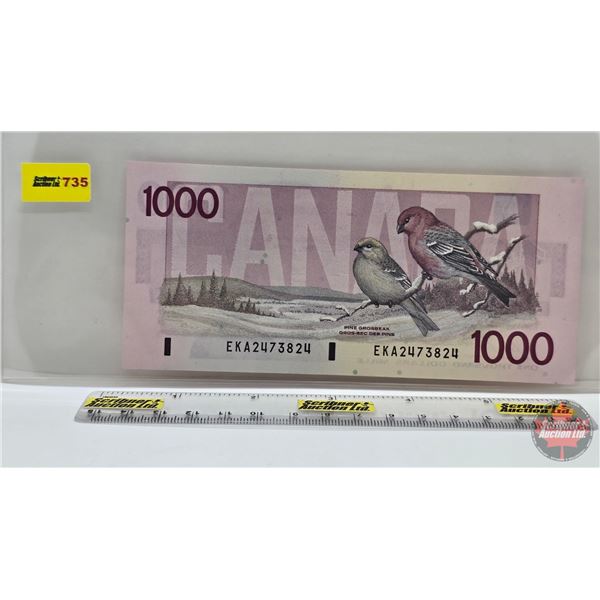 Canada $1000 Bill 1986 : Bonin/Thiessen #EKA2473824 (Note: Lot 736 ; 737 ; 738 ; 739 Sequential Seri
