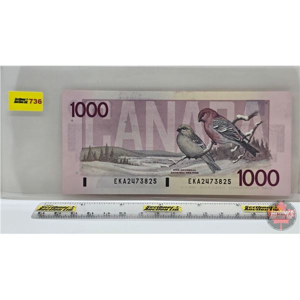 Canada $1000 Bill 1986 : Bonin/Thiessen #EKA2473825 (Note: Lot 735 ; 737 ; 738 ; 739 Sequential Seri