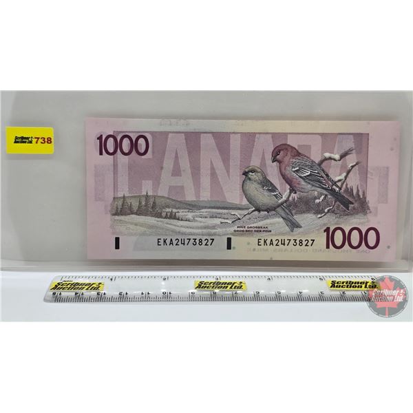 Canada $1000 Bill 1986 : Bonin/Thiessen #EKA2473827 (Note: Lot 735; 736 ; 737 ; 739 Sequential Seria