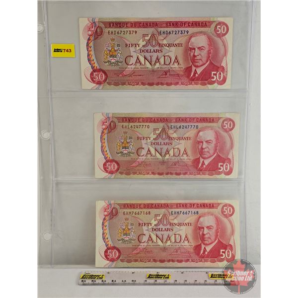 Canada $50 Bills 1975 "Musical Ride" (3) : - Lawson/Bouey #EHD6727379 - Crow/Bouey #EHL6247770 - Cro