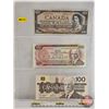Image 1 : Canada $100 Bills (3): - Beattie/Rasminsky #BJ3357151 - Lawson/Bouey #AJA6333470 - Knight/Thiessen #