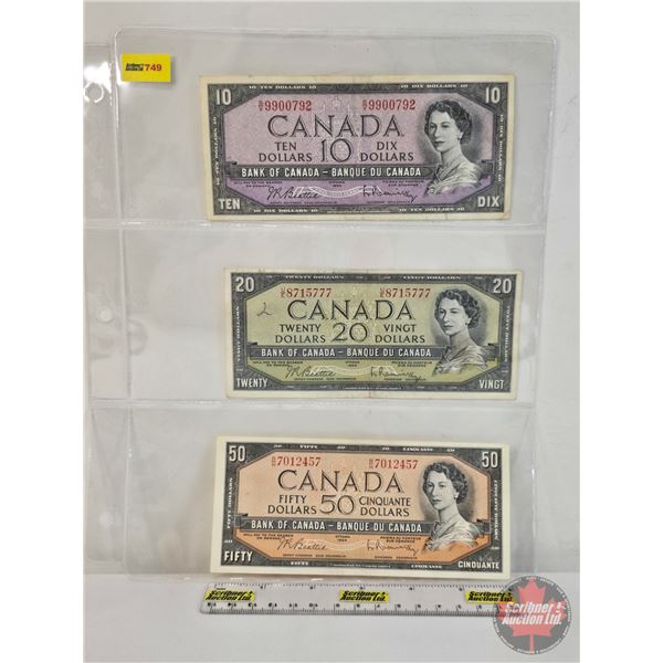 Canada Bills 1954 (3): - $10 Bill  : Beattie/Rasminsky #SV9900792 - $20 Bill  : Beattie/Rasminsky #U