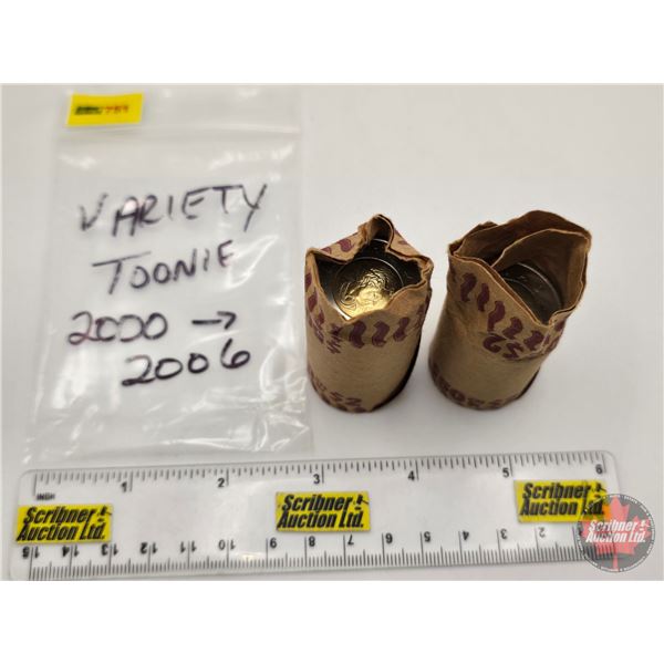 Canada $2 Toonie Rolls (2) : Variety from 2000 - 2006 (47 Coins Total)  (NOTE: Rolls not opened by t