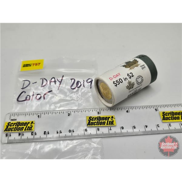 Canada $2 Toonie Roll : 2019 D-DAY : Color (Original Roll) (NOTE: Rolls not opened by the Auction Co