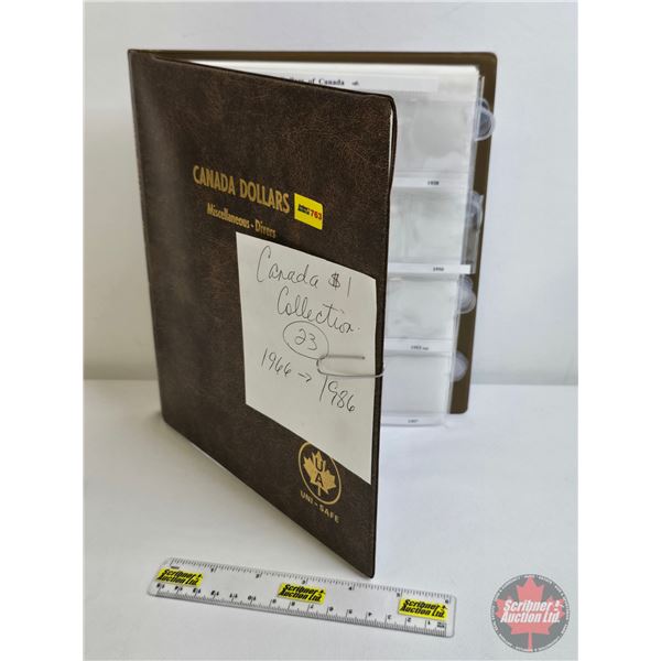 Canada One Dollar Collection (23 Coins) : 1966 - 1986 in Uni-Safe Portfolio (Intermittent ~ See Type