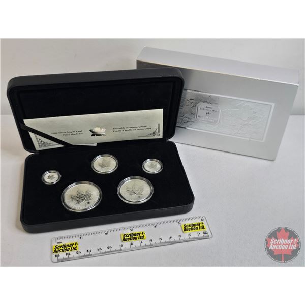 RCM Canada 2004 Fine Silver 5-Coin Set : Privy Mark Set One Ounce ; 1/2 Ounce 1/4 Ounce; 1/10 Ounce;