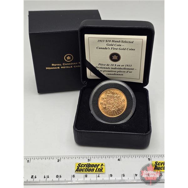 RCM Canada 1913 $10 Hand-Selected Gold Coin : Canada's First Gold Coins  (COA 90% Gold)