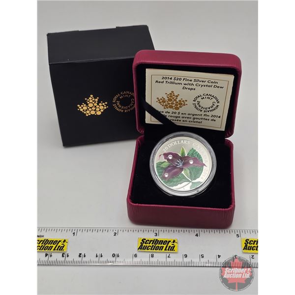 RCM Canada 2014 : $20 Fine Silver Coin : Red Trillium with Crystal Dew Drops (Swarovski Elements) (C