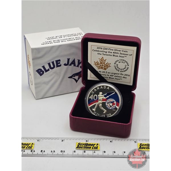 RCM Canada 2016 : $20 Fine Silver Coin : Celebrating the 40th Season of the Toronto Blue Jays (COA #