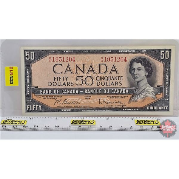Canada $50 Bill 1954 : Beattie/Rasminsky #BH1951204 (See Pics for Varieties, Conditions, Serial Numb