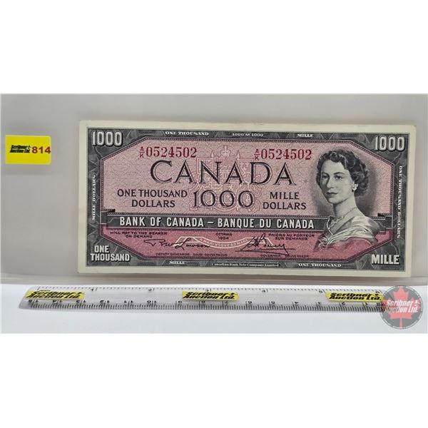Canada $1000 Bill 1954 : Lawson/Bouey #AK0524502 (See Lot #815 : Close Serial Number) (See Pics for 