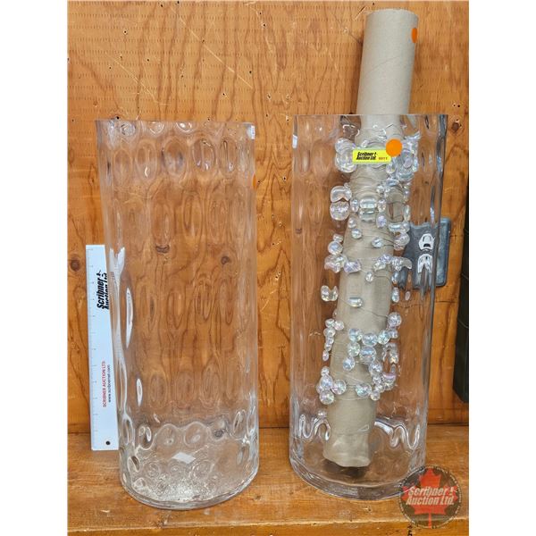 Abbott Large Glass Vases (2) & Iridescent Beaded Garland (Vase Measures : 19-1/2"H x 7-3/4"Dia)