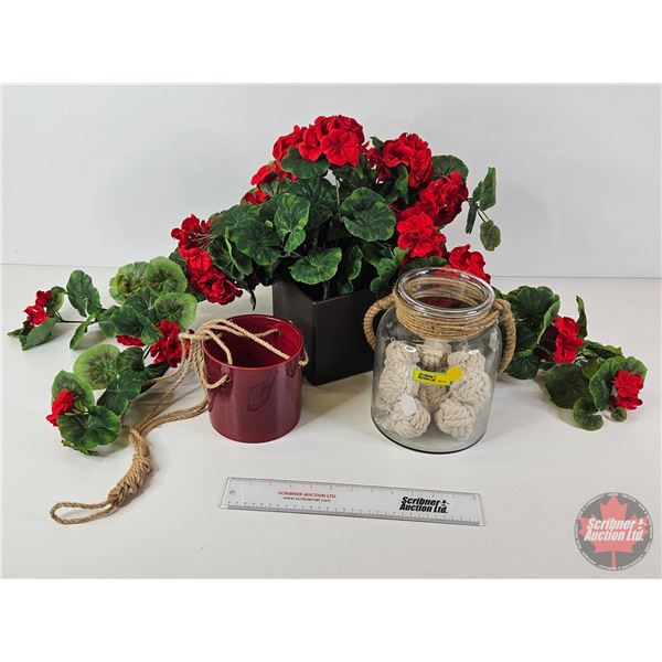 Vase Trio w/Faux Flora & Jute Rope Décor Balls (Tallest Vase Measures : 8-1/2 H)