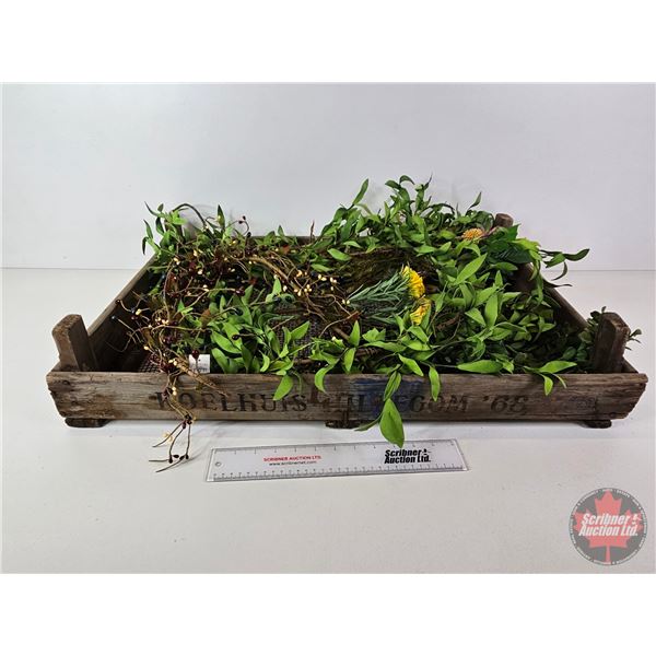 Rustic Wooden Grain Sifter Screen  Koelhuis Hillegom '68  w/Selection of Faux Flora (Screen Measures