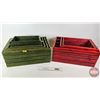 Image 1 : Green & Red Wooden Crates (8 Total)  - Red (3) - Green (5) (Largest Measures : 9-3/4"H x 22"W x 15-1