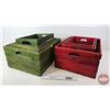 Image 4 : Green & Red Wooden Crates (8 Total)  - Red (3) - Green (5) (Largest Measures : 9-3/4"H x 22"W x 15-1