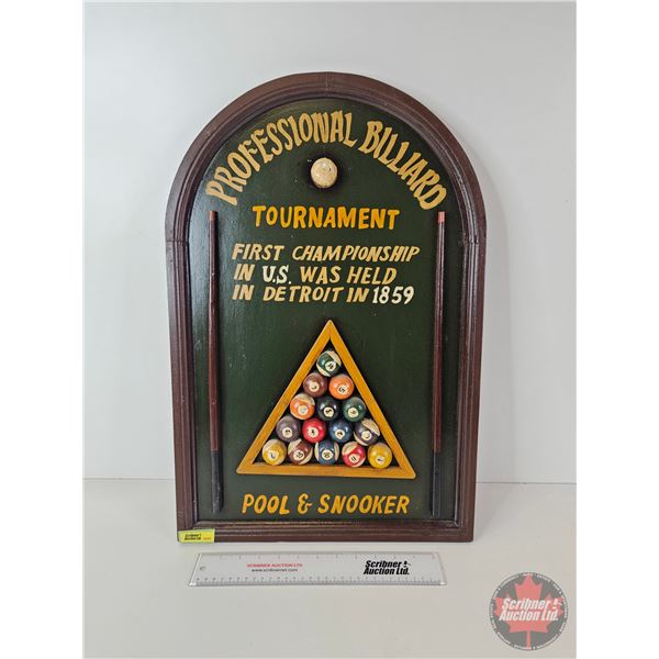 Wooden 3D Pool Sign : Professional Billiard / Pool & Snooker (Measures : 23-3/4"H x 15-3/4"W)