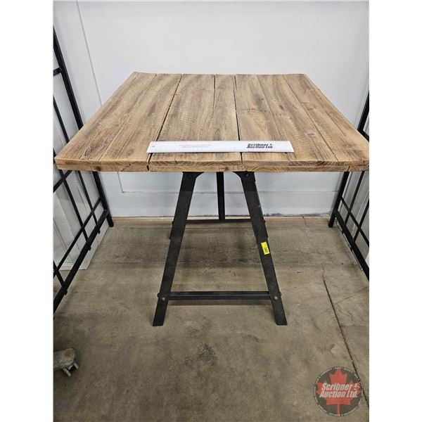 Rustic Wooden Adjustable Table w/Metal Legs (Lowest Measurement : 30-3/4 H x 26-1/2 W x 27-1/2 D)