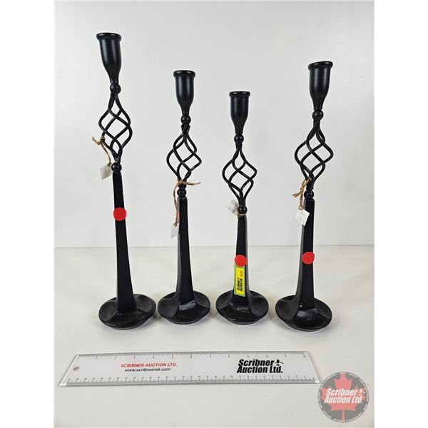 Black Twisted Metal Taper Candlestick Holders (4) (Tallest Measures : 16 H)