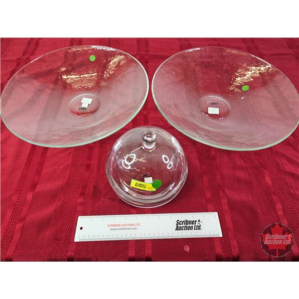 Tag Large Glass Display Bowls (2) & Tag Covered Dessert Dish (Bowls Measure : 16 Dia)