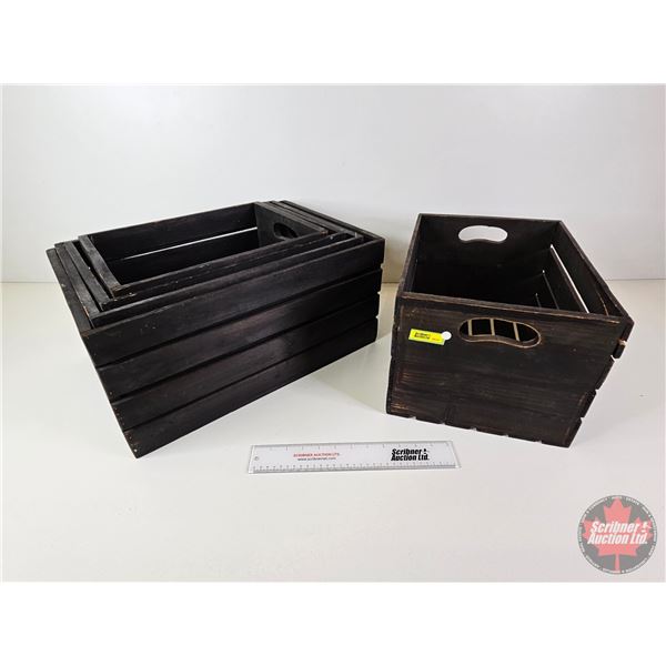 Black Wooden Crates (5)  (Largest Measures : 9-1/4 H x 20 W x 13-3/4 D)