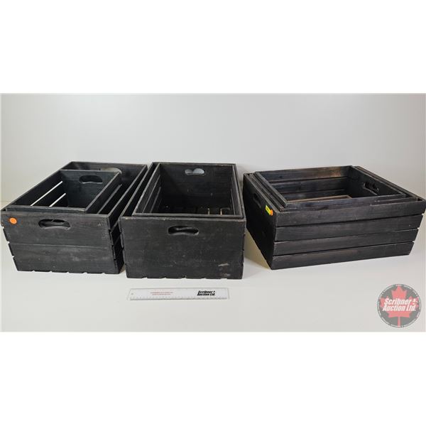 Black Wooden Crates (8)  (Largest Measures : 9-1/4"H x 20"W x 13-3/4"D)