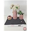 Image 1 : Torre & Tagus Collection Vases (3) w/Faux Flora & Black Place Mat  (Largest Vase Measures : 11"H)