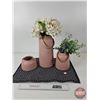 Image 3 : Torre & Tagus Collection Vases (3) w/Faux Flora & Black Place Mat  (Largest Vase Measures : 11"H)