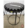 Image 1 : Industrial Style Gear Side Table : Wooden Top/Metal Legs  (Note: Cracks in Wood) (Measures : 30"H x 
