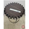 Image 2 : Industrial Style Gear Side Table : Wooden Top/Metal Legs  (Note: Cracks in Wood) (Measures : 30"H x 