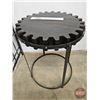 Image 5 : Industrial Style Gear Side Table : Wooden Top/Metal Legs  (Note: Cracks in Wood) (Measures : 30"H x 