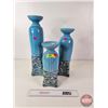 Image 1 : Blue Glazed Ceramic Candle Holders (3) (Tallest Measures : 18"H)