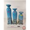 Image 2 : Blue Glazed Ceramic Candle Holders (3) (Tallest Measures : 18"H)