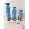 Image 4 : Blue Glazed Ceramic Candle Holders (3) (Tallest Measures : 18"H)