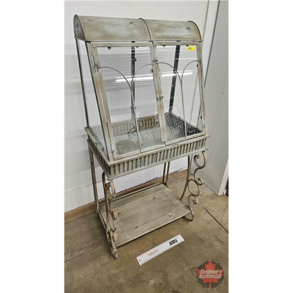 Vintage Style Distressed Finish Display Cabinet w/Glass Doors & Sides (Measures : 46-1/2"H x 22"W x 