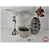 Image 1 : Chrome Finished Trio : Vases (2) & Pedestal Dish (Tallest Measures : 19-1/2"H)