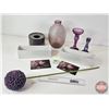 Image 1 : Purple & White Home Décor Collection : Vases (3), Candle Stick Holders (2), Faux Flower, etc. (Talle